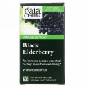 Gaia Herbs, ブラックエルダーベリー、アセロラフルーツ、ヴィーガンカプセル30粒