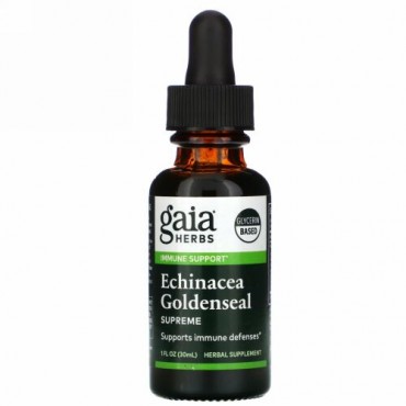 Gaia Herbs, エキナセア ゴールデンシール スプリーム、アルコールなしのエキストラクト、1 fl oz (30 ml)