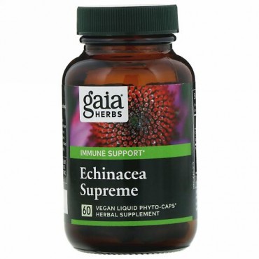 Gaia Herbs, エキナセアスプリーム、ビーガンLiquid Phyto-Caps（液体フィトキャップ）60錠