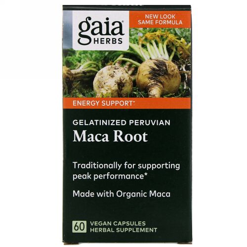 Gaia Herbs, ペルー産ゼラチン化マカの根、植物性カプセル60粒