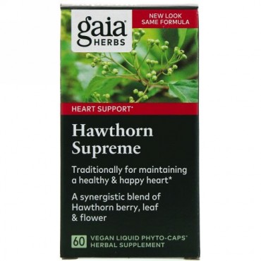 Gaia Herbs, Hawthorn Supreme（ホーソーンスプリーム）、ビーガンリキッドフィトカプセル60粒