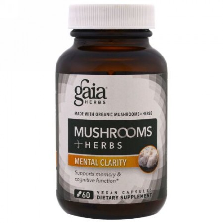 Gaia Herbs, キノコ + ハーブ, 精神的明快さ, 60ビーガンカプセル (Discontinued Item)