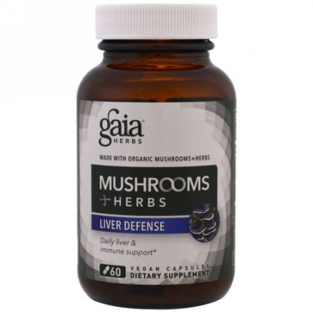 Gaia Herbs, キノコ + ハーブ, 肝臓の防御g , 60植物カプセル (Discontinued Item)