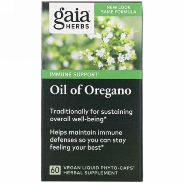 Gaia Herbs, オレガノオイル、Phyto-Caps（フィトキャップ）液状植物性カプセル60粒