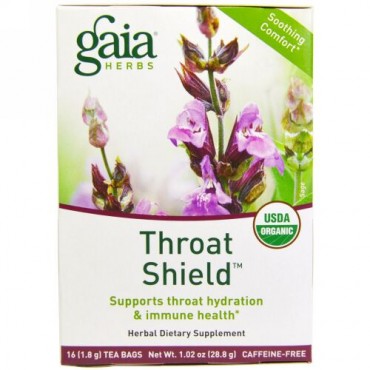 Gaia Herbs, スロートシールド、カフェインフリー、ティーバッグ16袋、28.8g（1.02オンス） (Discontinued Item)