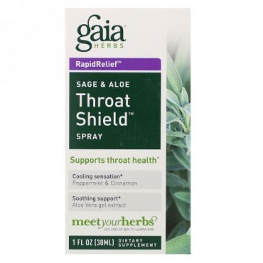 Gaia Herbs, Throat Shield スプレー、セージ& アロエ、30 ml