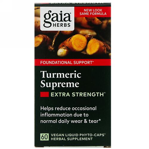 Gaia Herbs, ターメリックスプリーム、エキストラストレングス、ビーガンLiquid Phyto-Caps（液体フィトキャップ）60錠
