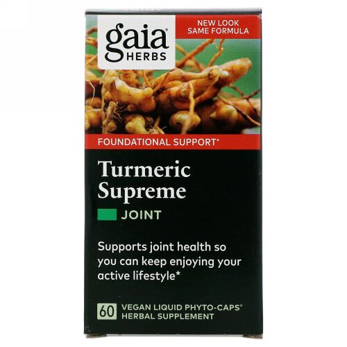 Gaia Herbs, ターメリックスプリーム、ジョイント、ビーガン液状カプセル60粒
