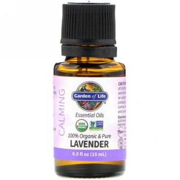 Garden of Life, 100% Organic & Pure, Essential Oils, Calming, Lavender, 0.5 fl oz (15 ml)