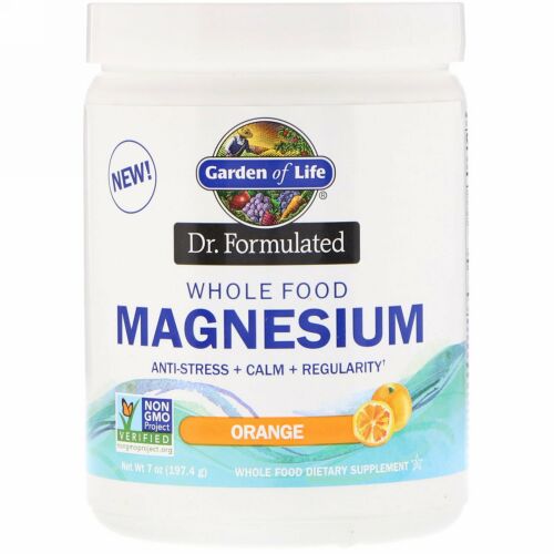 Garden of Life, Dr. Formulated（医師の処方）、自然食品マグネシウムパウダー、オレンジ、197.4g（7oz）