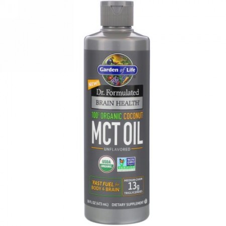 Garden of Life, Dr. Formulated Brain Health、100%オーガニックココナッツMCTオイル、フレーバーなし、16 fl oz (473 ml)