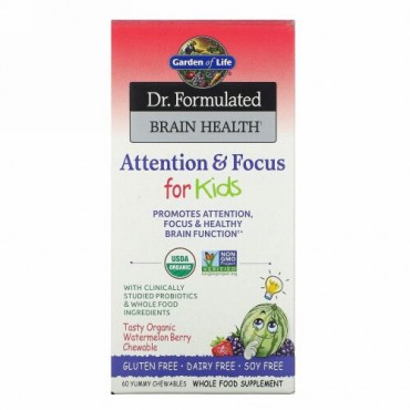 Garden of Life, Dr. Formulated Brain Health, Attention & Focus for Kids, Watermelon Berry, 60 Yummy Chewables