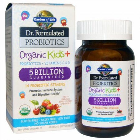 Garden of Life, Dr. Formulated Probiotics, オーガニックお子様用 +, 30錠、美味しいかみ砕ける (Discontinued Item)