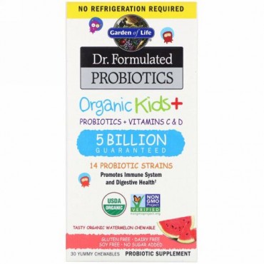 Garden of Life, Dr. Formulated Probiotics, Organic Kids +, Tasty Organic Watermelon, 30 Yummy Chewables