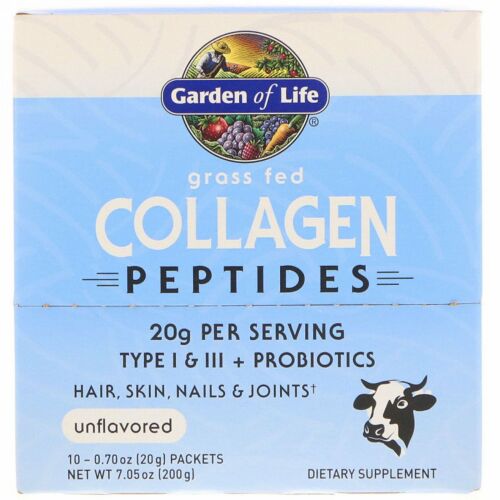 Garden of Life, グラスフェッド・コラーゲンペプチド、無香料、10袋、各0.70 oz (20 g) (Discontinued Item)