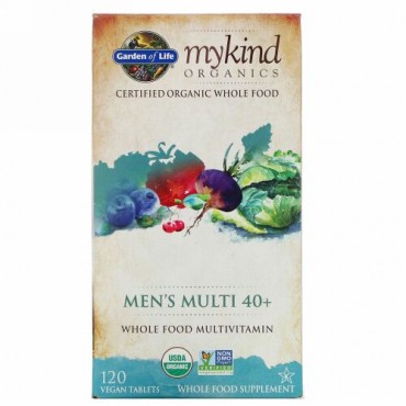 Garden of Life, 優しいオーガニック,男性のマルチ40＋, 120ベーガン錠