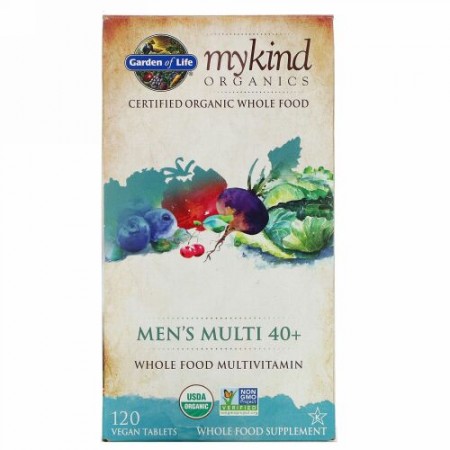 Garden of Life, 優しいオーガニック,男性のマルチ40＋, 120ベーガン錠