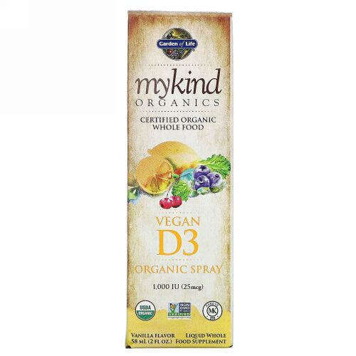 Garden of Life, MyKind Organics, Vegan D3 Organic Spray, Vanilla, 25 mcg (1,000 IU), 2 fl oz (58 ml)