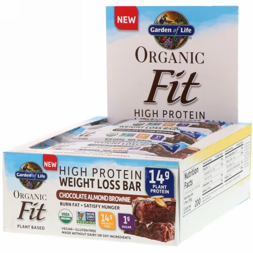 Garden of Life, オーガニックフィット、高タンパク減量バー、チョコレートアーモンドブラウニー、12本、各1.9 oz (55 g)