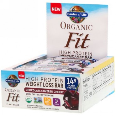 Garden of Life, オーガニックフィット、ハイプロテイン減量バー、チョコレートカバーチェリー、12本、各1.9オンス（55g）