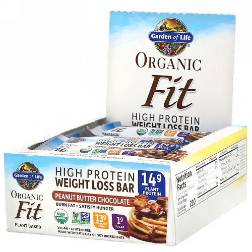 Garden of Life, オーガニックフィット、ハイプロテイン減量バー、ピーナッツバターチョコレート、12本、各55g（1.94oz）