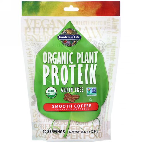 Garden of Life, Organic Plant Protein, Grain Free, Smooth Coffee, 8.6 oz (244 g) (Discontinued Item)