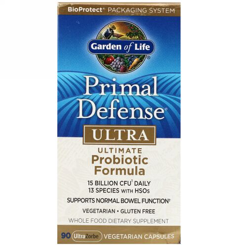 Garden of Life, Primal Defense（プライマルディフェンス）、ウルトラ、究極のプロバイオティクス成分、UltraZorbeベジカプセル90粒