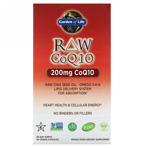 Garden of Life, Raw CoQ10（未加工コエンザイムQ10）、200mg、ビーガンカプセル60粒