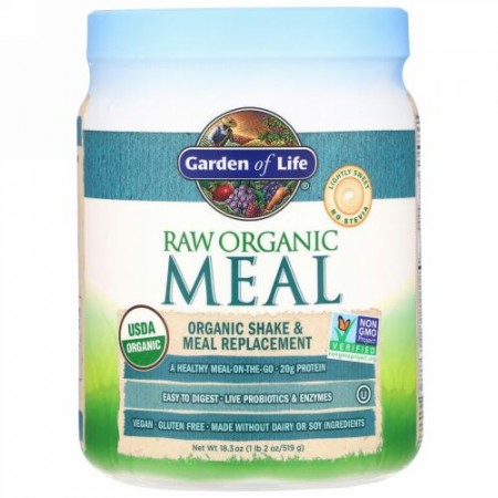 Garden of Life, 未加工オーガニックミール、シェイク＆食品代用品、519g（18.3オンス）