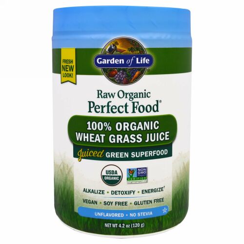 Garden of Life, RAW Organic Perfect Food, 100% Organic Wheat Grass Juice, Unflavored, 4.2 oz (120 g) (Discontinued Item)