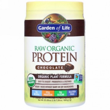 Garden of Life, RAW（未加工）オーガニックタンパク質、オーガニック植物性成分、チョコレート、660g（23.28オンス）