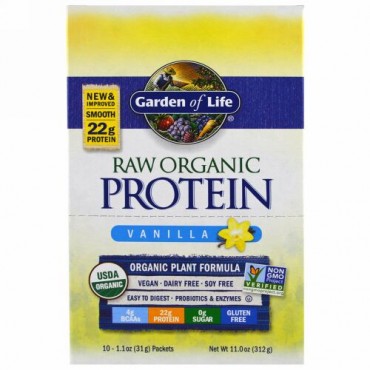 Garden of Life, RAW Organic Protein, Vanilla, 10 Packets, 1.1 oz (31 g) Each (Discontinued Item)