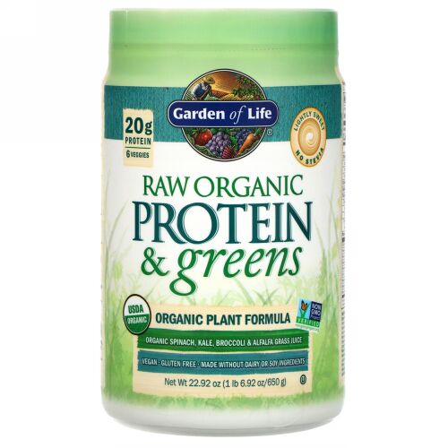 Garden of Life, RAW Protein & Greens, Organic Plant Formula, Lightly Sweet, 22.92 oz (650 g)