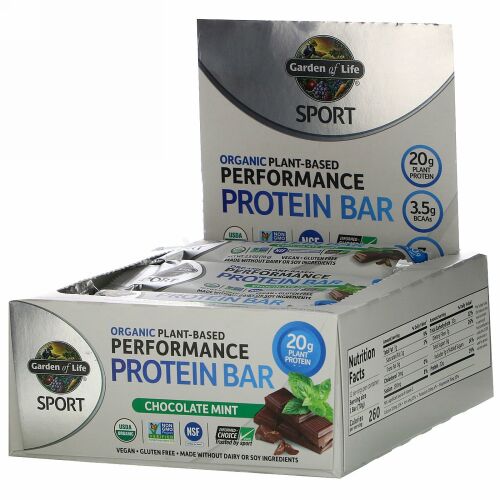Garden of Life, スポーツ、オーガニック植物性パフォーマンスプロテインバー、チョコレートミント、12バー、各2.5 oz (70 g)