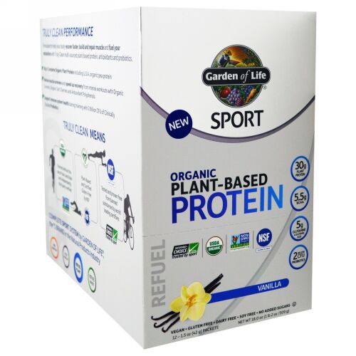 Garden of Life, Sport, Organic Plant-Based Protein, Refuel, Vanilla, 12 Packets, 1.5 oz (42 g) Each (Discontinued Item)