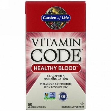 Garden of Life, Vitamin Code®（ビタミンコード）、ヘルシーブラッド、ビーガンカプセル60粒