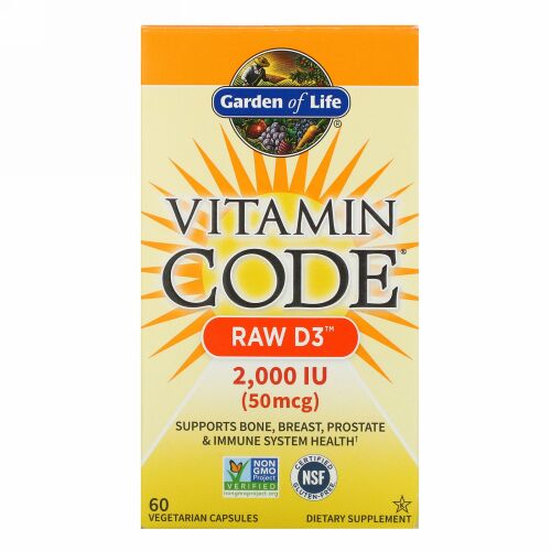 Garden of Life, Vitamin Code, RAW D3, 50 mcg (2,000 IU), 60 Vegetarian Capsules