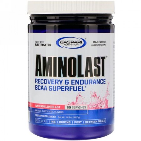 Gaspari Nutrition, アミノラスト、回復＆持久力、BCAAスーパー燃料、スイカブラスト、14.8 oz (420 g)