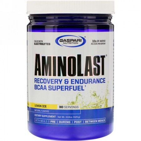 Gaspari Nutrition, アミノラスト、回復 & 耐久力BCAA スーパーフューエル、レモンアイス、14.8 oz (420 g)