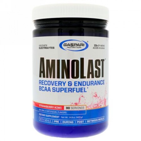 Gaspari Nutrition, アミノラスト、リカバリー＆エウデュランス BCAAスーパーフュエル、ストロベリーキウイ、14.8オンス（420g）