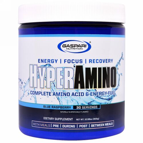 Gaspari Nutrition, HyperAmino（ハイパーアミノ）、コンプリートアミノ酸＆エネルギーフューエル、ブルーラズベリー、300g（10.58オンス）