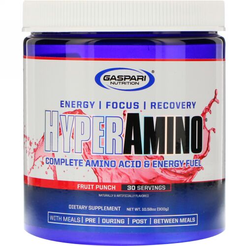 Gaspari Nutrition, HYPERAMINO, Complete Amino Acid & Energy Fuel, Fruit Punch, 10.58 oz (300 g) (Discontinued Item)