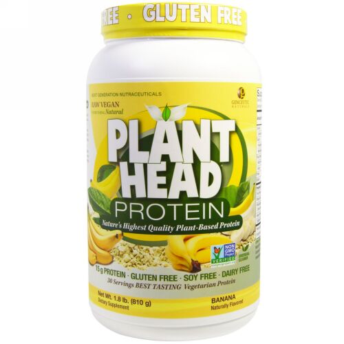 Genceutic Naturals, プラントヘッド プロテイン、 バナナ、 1.8 lb (810 g) (Discontinued Item)