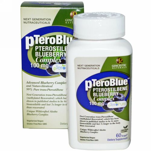 Genceutic Naturals, pTeroBlue (pテロブルー)、プテロスチルベン・ブルーベリーコンプレックス、100 mg、 60 V-キャップ (Discontinued Item)