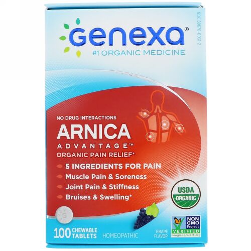Genexa, Arnica Advantage, Organic Pain Relief, Grape Flavor, 100 Chewable Tablets (Discontinued Item)