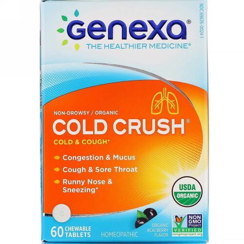 Genexa, Cold Crush, Cold & Cough, Organic Acai Berry Flavor, 60 Chewable Tablets