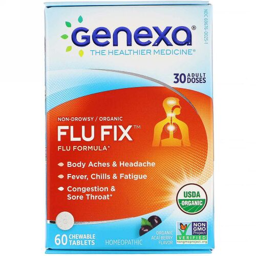 Genexa, Flu Fix, Flu Formula, Organic Acai Berry Flavor, 60 Chewable Tablets (Discontinued Item)
