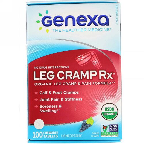 Genexa, レッグクランプRx、オーガニック・下肢痙攣＆下肢痛（脚のけいれんと痛み）、グレープ風味、チュアブル100錠