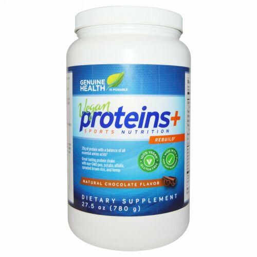 Genuine Health, ビーガンプロテイン+、ナチュラルチョコレート味、27.5 oz (780 g) (Discontinued Item)