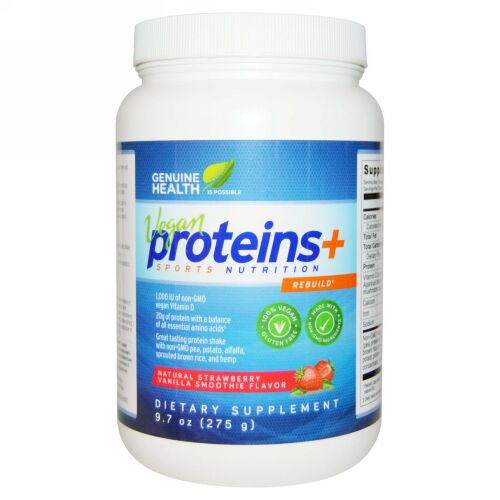 Genuine Health, Vegan Proteins+, Natural Strawberry Vanilla Smoothie Flavor, 9.7 oz (275 g) (Discontinued Item)
